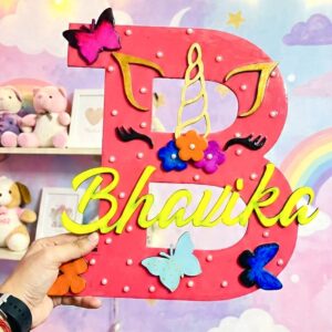 Resin Coated Unicon Theme Monogram Kids Name Plate